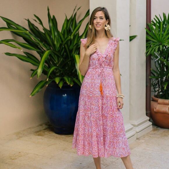 Mer St. Barth Giselle Safi Pink V-Neck Maxi Dress NWT - Picture 2 of 10